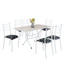 Ver imagem 2 de Conjunto Sala de Jantar Mesa Retangular 140x75cm Tampo Madeira MDP Off White 6 Cadeiras Paraty Branco/Preto Floral