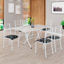 Ver imagem 1 de Conjunto Sala de Jantar Mesa Retangular 140x75cm Tampo Madeira MDP Off White 6 Cadeiras Paraty Branco/Preto Floral