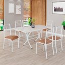 Ver imagem 1 de Conjunto Sala de Jantar Mesa Retangular 140x75cm Tampo Madeira MDP Off White 6 Cadeiras Paraty Branco/C. Marrom