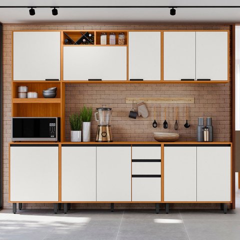 Armário de Cozinha Cp04 260cm Nala Freijó Uv/off Acetinado Z44 - Mpozenato