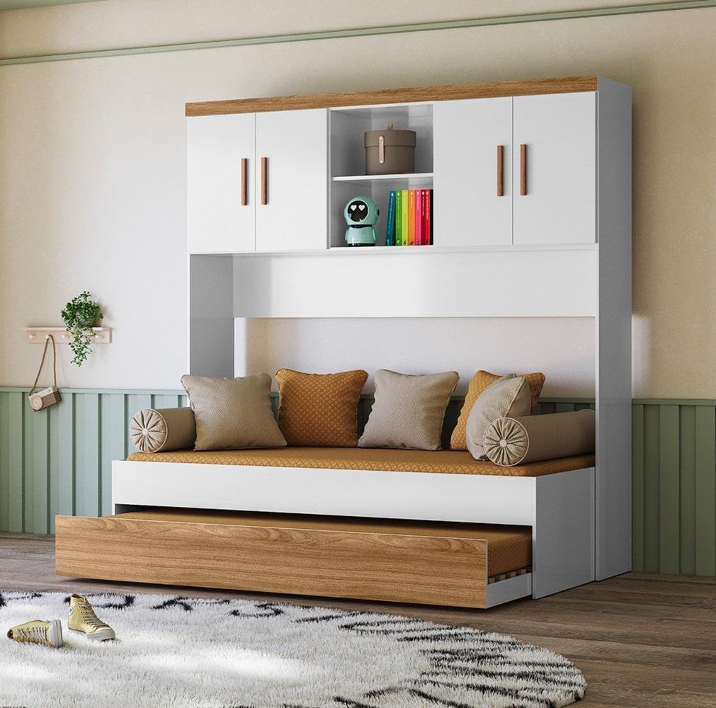 Quarto Modulado Ponte e Bicama Solteiro Ônix Flex Nature Branco Peternella - 2