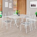 Ver imagem 1 de Conjunto Sala de Jantar Mesa Retangular 140x75cm Tampo Madeira MDP Off White 6 Cadeiras Paraty Branco/Paraopeba