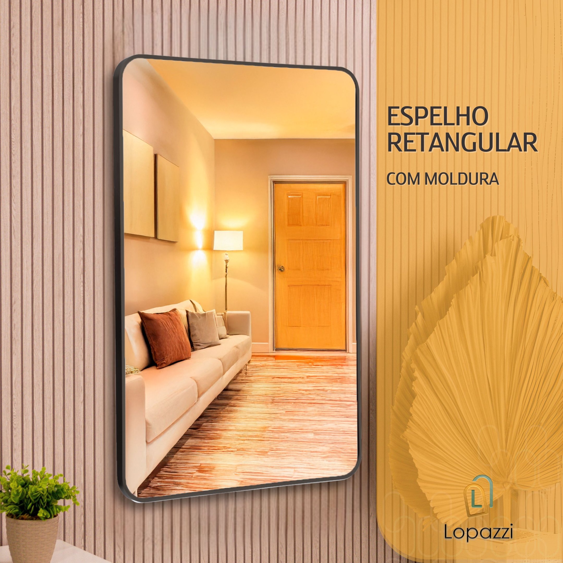 Espelho Decorativo Retangular com Moldura em Alumínio 90 X 60 Cm - 2