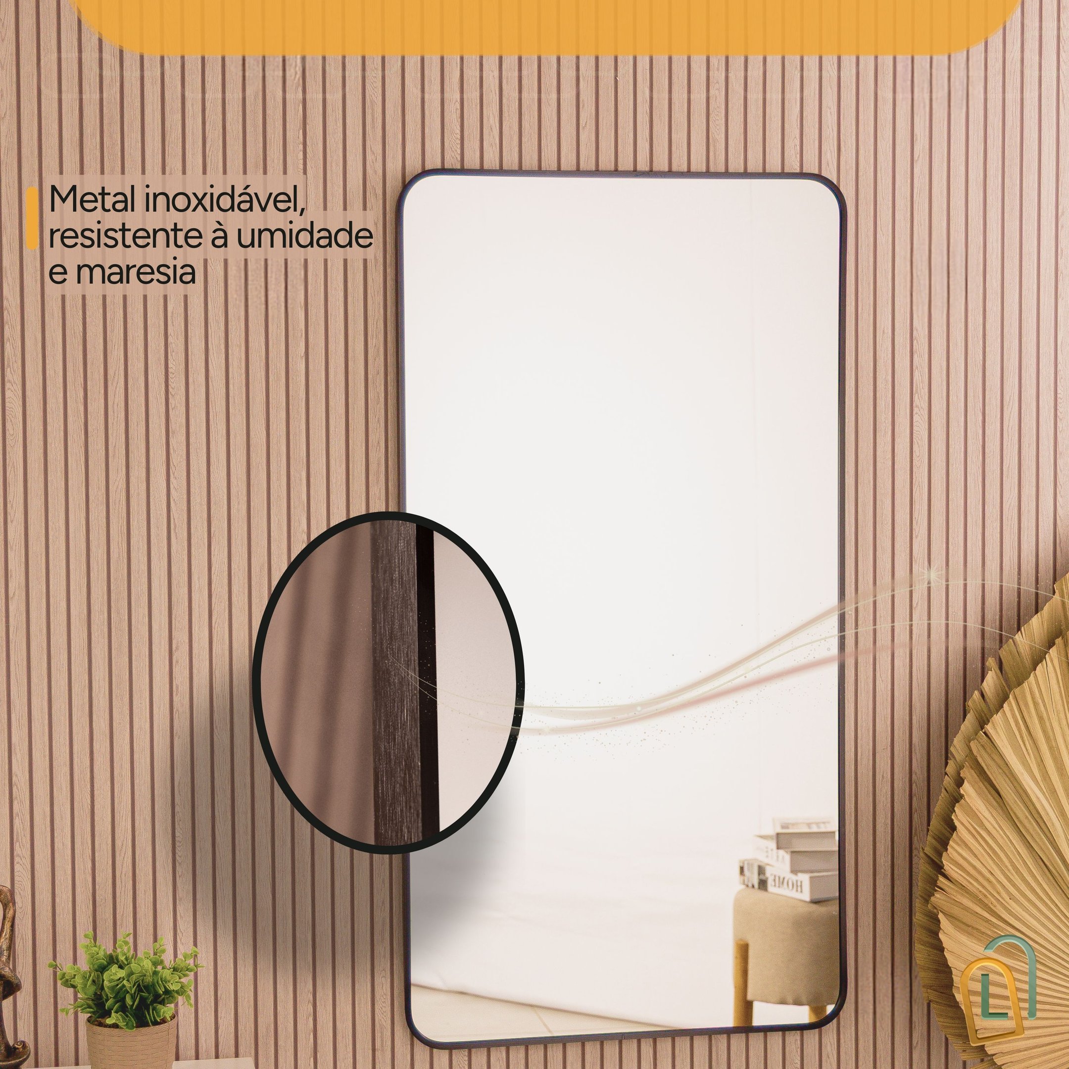 Espelho Decorativo Retangular com Moldura em Alumínio 90 X 60 Cm - 6