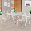 Ver imagem 1 de Conjunto Sala de Jantar Mesa Retangular 140x75cm Tampo Madeira MDP Off White 6 Cadeiras Paraty Branco/Creme