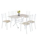 Ver imagem 2 de Conjunto Sala de Jantar Mesa Retangular 140x75cm Tampo Madeira MDP Off White 6 Cadeiras Paraty Branco/Creme