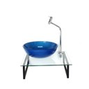 Ver imagem 1 de Gabinete de Vidro com Cuba Redonda Azul Escuro com Tampo 40cm Incolor