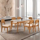 Ver imagem 1 de Conjunto Sala de Jantar Mesa Dublin Tampo MDF 180cm Canto Copo com Vidro e 6 Cad Cleo Yescasa