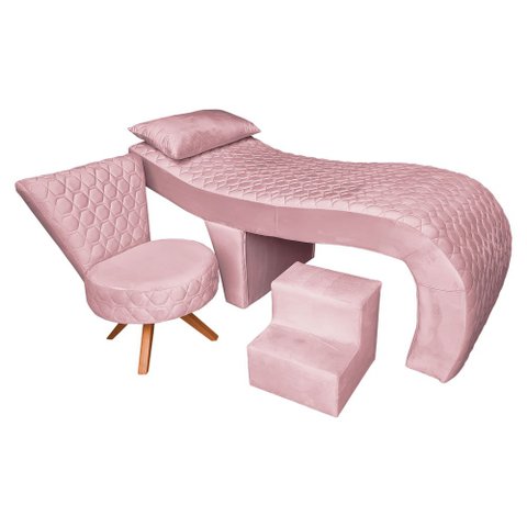 Kit Maca Metalasse Preto com Mocho e Escadinha Base Slk Decor Nina Rosa Claro