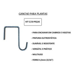 Kit 10 Ganchos Caibro 10cm P/ Pendurar Plantas e Gaiolas - 3