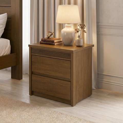 Mesa de Cabeceira Frisada 2 Gavetas em MDF Âmbar Paolo