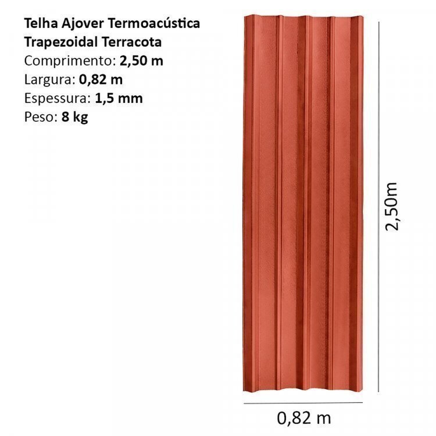 Kit com 5 Telhas Termoacústicas Trapezoidal 2,5m X 0,82m - 2