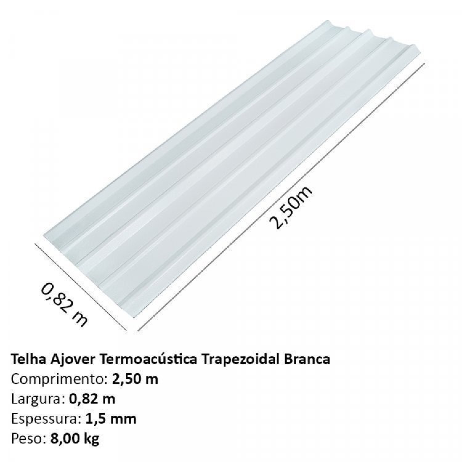 Kit com 5 Telhas Termoacústicas Trapezoidal 2,5x0,82m - 4