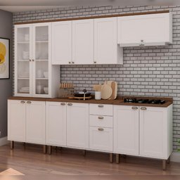 Cozinha Modulada Cristal Provençal 280 Cm Conjunto Completo Cor:branco com Ébano - 1