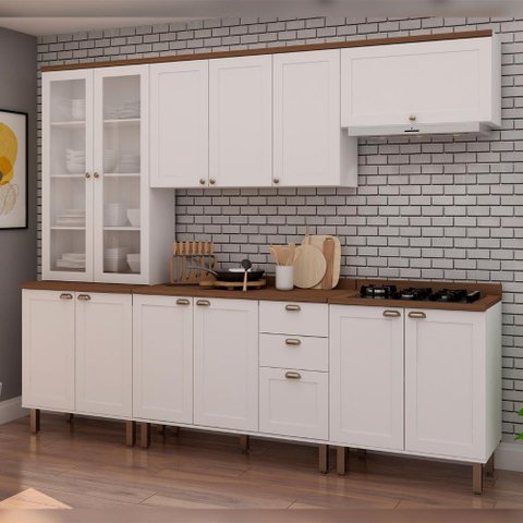Cozinha Modulada Cristal Provençal 280 Cm Conjunto Completo Cor:branco com Ébano