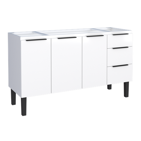 Gabinete Armário Cozinha Jupter 1.50 Mt 100% Aço P/ Pia -balção -3 Portas- 3 Gavetas:branco