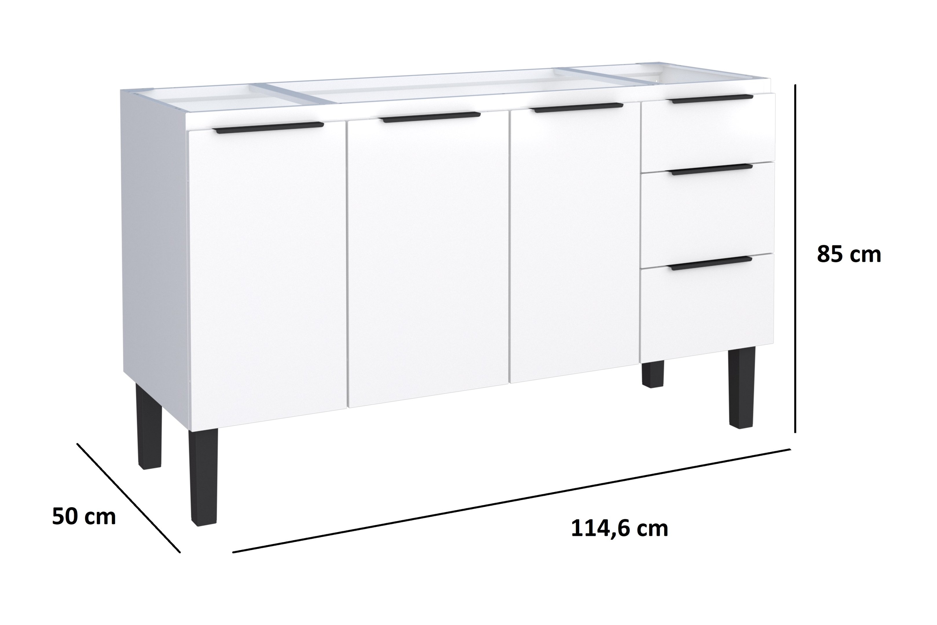 Gabinete Armário Cozinha Jupter 1.50 Mt 100% Aço P/ Pia -balção -3 Portas- 3 Gavetas:branco - 2