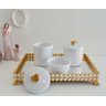 Kit Higiene Porcelana Bebê + Bandeja Pérola - Flor Dourado - 1