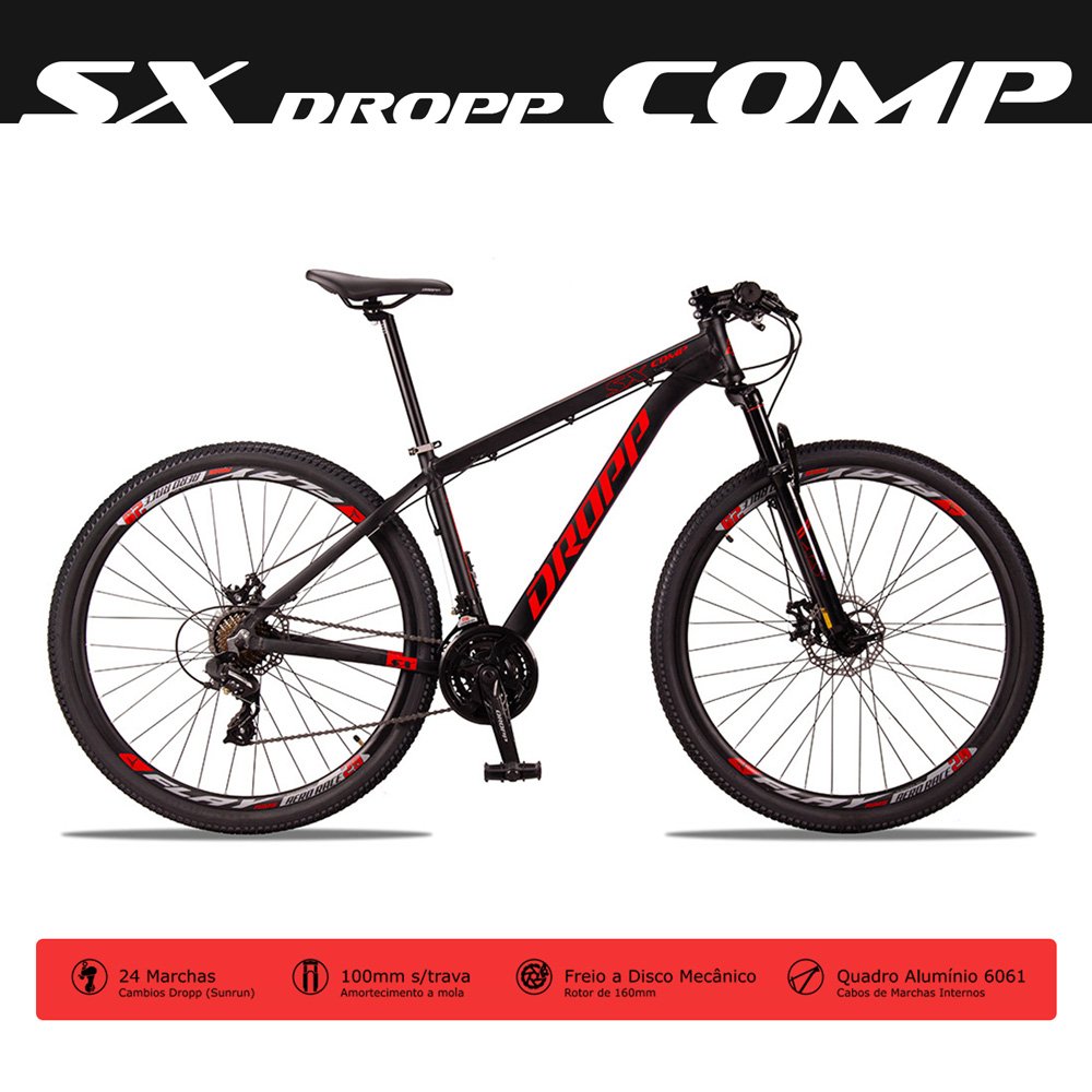 Bicicleta MTB SX Comp Aro 29 Quadro 15 com 24 Marchas Freio Mecânico Preto Vermelho - Dropp - 3