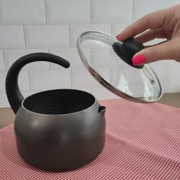 Chaleira 2,4l Antiaderente de Alumínio com Tampa de Vidro Gourmet Multiflon Cinza - 3