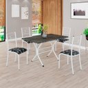 Ver imagem 1 de Conjunto Sala de Jantar Mesa Retangular 100x60cm Tampo Madeira MDP Ardósia Indiana 4 Cadeiras Paraty Branco/Preto Floral