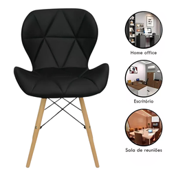 Cadeira Estofada Eiffel Slim Wood Pes de Madeira Preta - 6