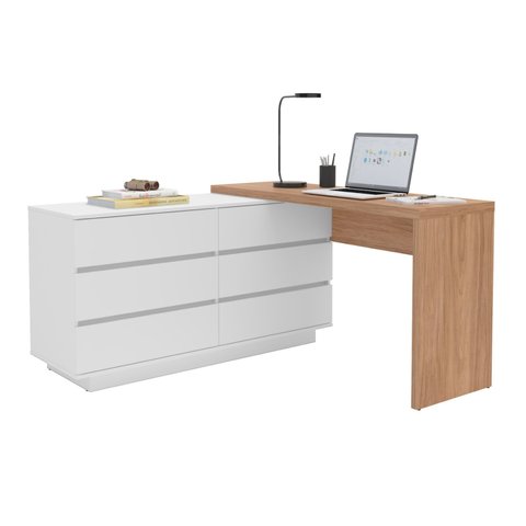 Escrivaninha em L ou Reta Oring 6 Gavetas 230cm CabeCasa MadeiraOriginals Branco E Itapuã