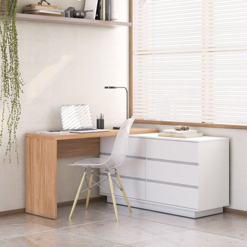 Escrivaninha em L ou Reta 140cm 6 Gavetas Oring CabeCasa MadeiraOriginals
