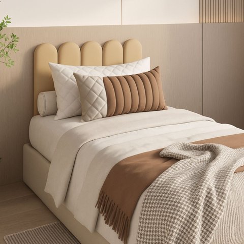 Cabeceira Solteiro Design Nuvem 45cm 5 Placas em Suede Macio:areia