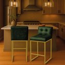 Ver imagem 1 de Banqueta Cozinha Alta com Encosto Industrial Kit 2 Dourado Lirina Pu Verde C05 - D’Rossi