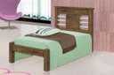 Ver imagem 1 de Cama Rai Solteiro com Cabeceira com Detalhes Cromados 100% Mdf e Estrado em Madeira Cor Jequitiba Ja