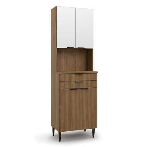 Armário Paneleiro 4 Portas 2 Gavetas Paris Marrom/Nogal Manchester/Branco Brilhante