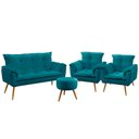 Ver imagem 1 de Kit Poltrona Namoradeira e 2 Poltronas Opala com Puff Solar Suede Azul Turquesa Aradecor
