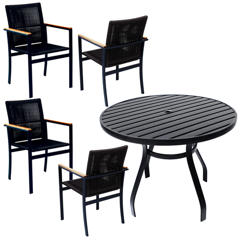 Conjunto de Mesa 1,00m Ripada 4 Cadeiras Corda para Jardim Jantar Piscina
