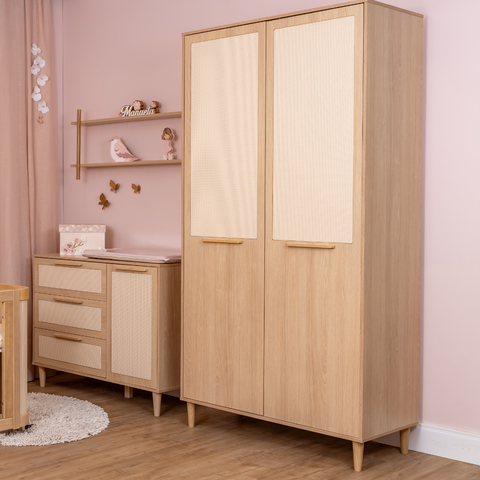 Guarda Roupa Infantil 2 Portas com Rattan – Mdf e Madeira Pinus - Marca Quater Linha Paglia Pro