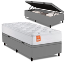 Ver imagem 1 de Cama Box Baú Colchão Solteiro Molas Ensacadas Real 88x188x68cm Branco / Cinza Inducol