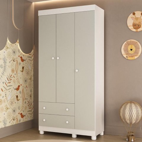 Guarda-roupa Infantil 92cm 3 Portas e 2 Gavetas Allegra Multimóveis Mp4442 Branco/off White Branco/