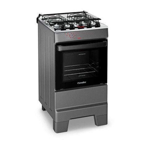 Fogão a Gás Mesa Inox Tampa de Vidro Forno 50l Esmaltec Ideal Top Titanium 4 Bocas Bivolt