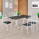 Ver imagem 1 de Conjunto Sala de Jantar Mesa Retangular 140x75cm Tampo Madeira MDP Ardósia Indiana 6 Cadeiras Paraty Branco/Preto Floral