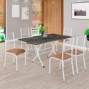 Ver imagem 1 de Conjunto Sala de Jantar Mesa Retangular 140x75cm Tampo Madeira MDP Ardósia Indiana 6 Cadeiras Paraty Branco/C. Marrom