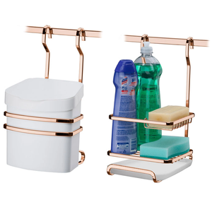 Kit Suporte Lixeira 2,5l + Porta Detergente Rose Gold Barra