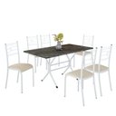 Ver imagem 2 de Conjunto Sala de Jantar Mesa Retangular 140x75cm Tampo Madeira MDP Ardósia Indiana 6 Cadeiras Paraty Branco/Creme
