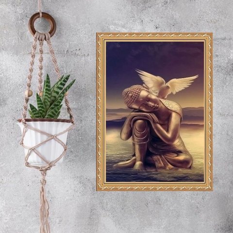 Quadro Moldura Dourada Buda com Pomba da Paz 24x18cm:com Vidro