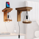 Ver imagem 7 de Kit 2 Arandelas Pendente de Madeira Pinus Envernizada Luminária de Parede Retrô