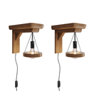 Ver imagem 1 de Kit 2 Arandelas Pendente de Madeira Pinus Envernizada Luminária de Parede Retrô