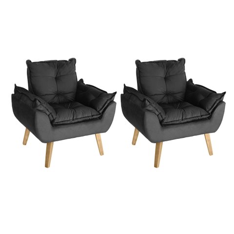 Kit 2 Poltronas Decorativas Opala Suede Preto Smf Decor