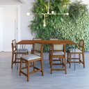 Ver imagem 3 de Banqueta Baixa-cadeira Gabi Madeira Maciça Encosto Telinha - Amêndoa Assento Estofado Corano Preto