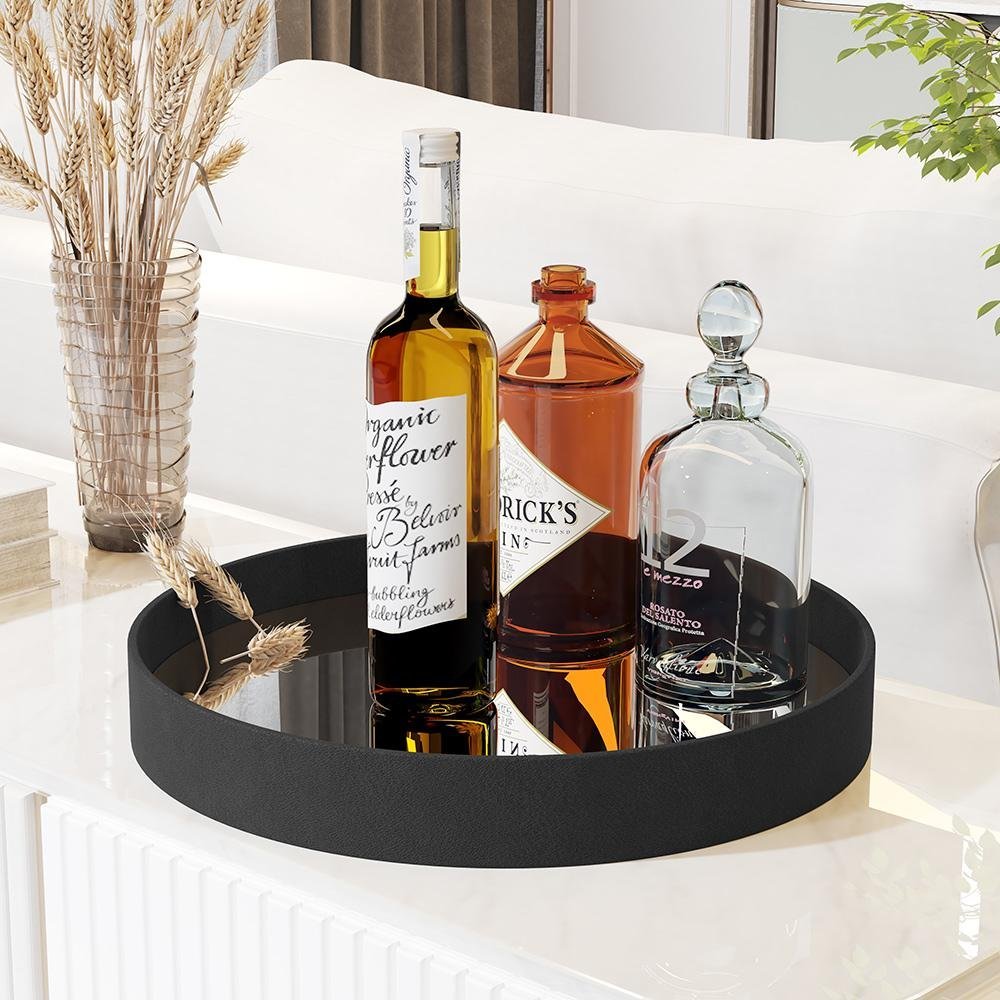 Bandeja Espelhada Decorativa Em Borda de Corino Preta 35x50