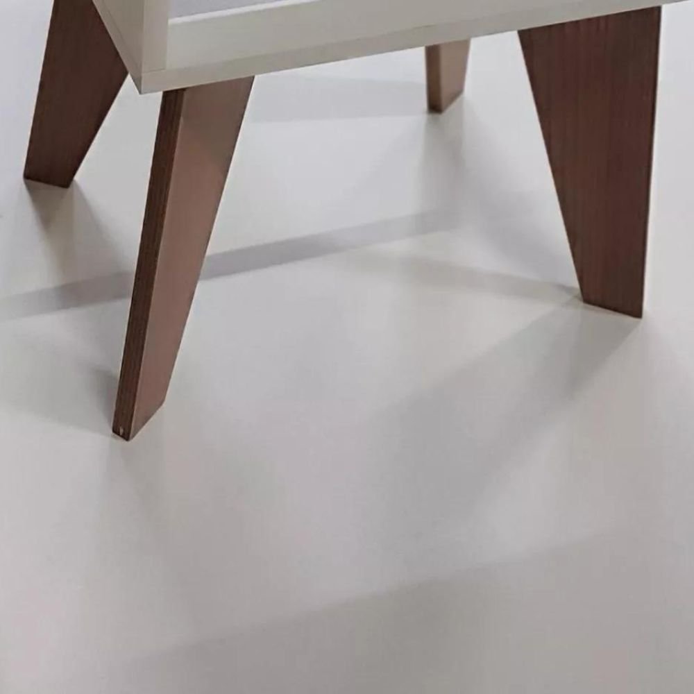 Mesa de Cabeceira com Gaveta 30 Cm Mdf Branco com Pés Fj Decor Retrô - 3