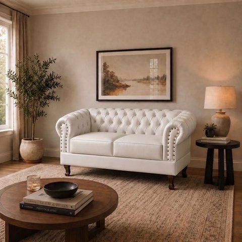Namoradeira Chesterfield Duque 2 Lugares em Couríssimo Branco